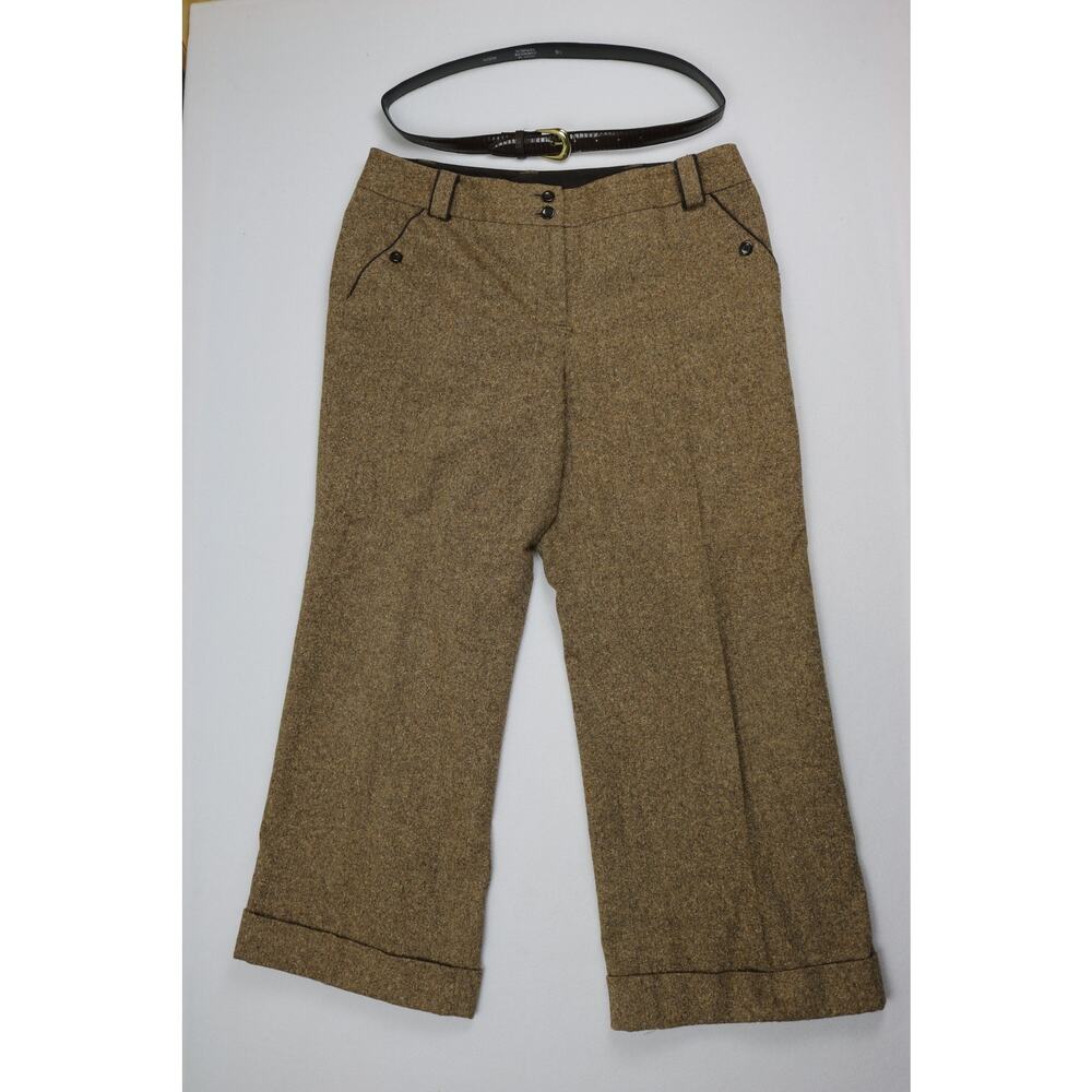 Sloan Dress Pants Womens 14 Brown Belted Cuffed Wide Leg Tweed Style